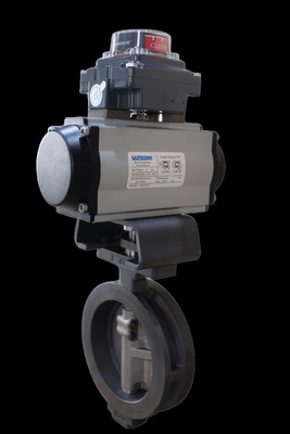 PFA lót và PTFE lót van bơ BFV loại phẳng Wafer loại van bướm Pneumatic On Off Valve