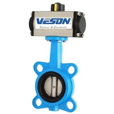 Van bướm khí nén với gioăng EPDM chịu áp lực trung bình, van bướm tai có bộ truyền động khí nén