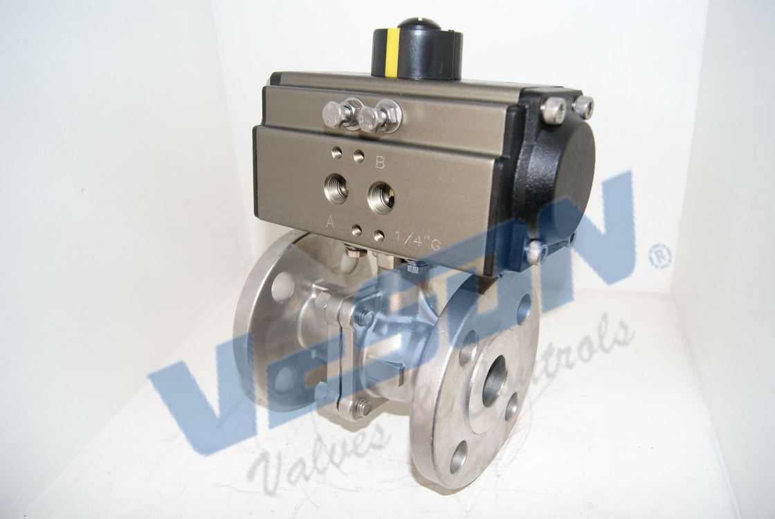 Full Bore ANSI Class Pneumatic Two Way Flanged Ball Valve , Direct Mount Air Operated Flanged Ball Valve